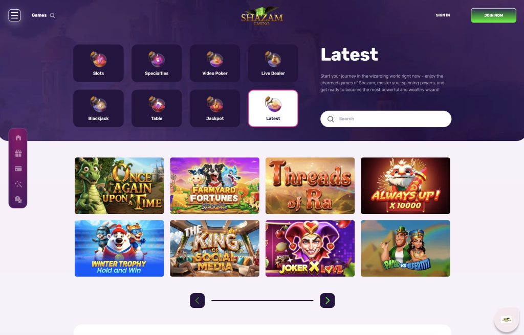 Shazam Casino Screenshot